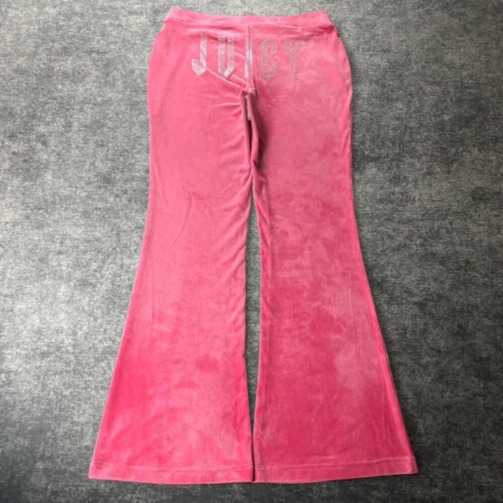 Juicy Couture Women’s S Pink Velour Flare Track Pants Rhinestone Y2K McBling
